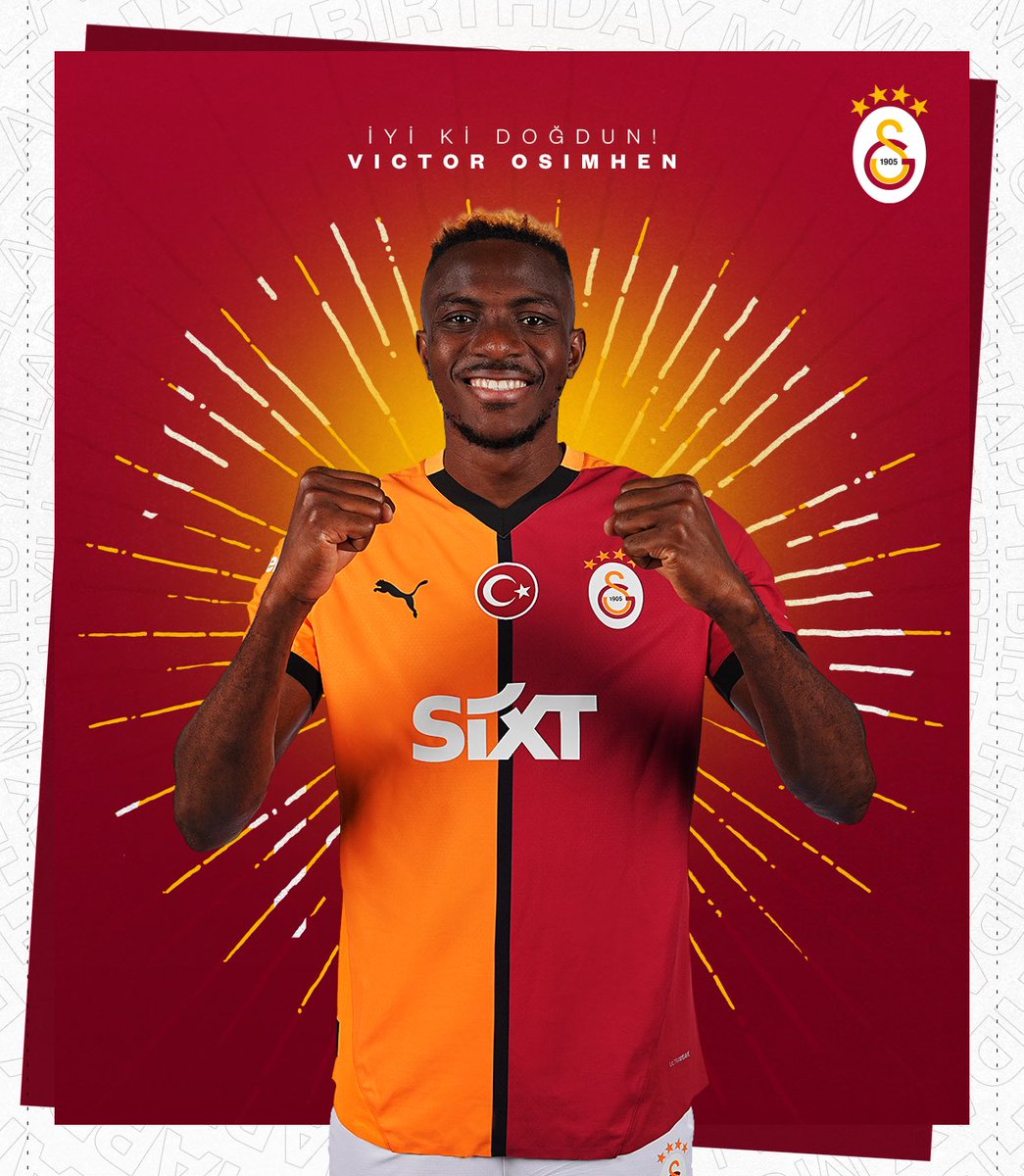 GalatasaraySK's tweet photo. Bugün futbolcumuz Victor Osimhen’in doğum günü! 🎂

İyi ki doğdun @victorosimhen9! 💛❤️ https://t.co/4xf3g2gORm