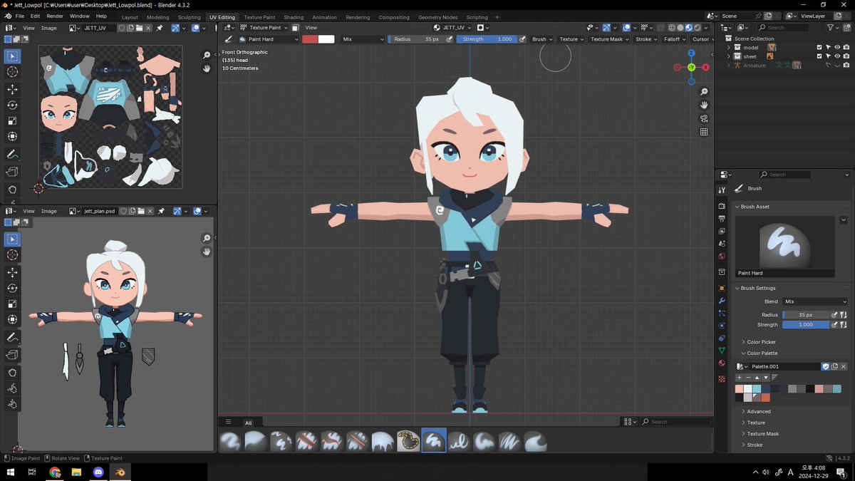 #valorant #jett
갑자기 블랜더를 공부해 보고싶어서^_^
캐릭터는 처음만들어보는데 너무 만족스러움 이제 표정도 좀 넣고... 리깅은 대충믹사모거 아무거나 긁어와도될거같더만 세상너무좋아짐 다하면 다른캐도해보고 가능하면 배경까지..ㅠㅠ