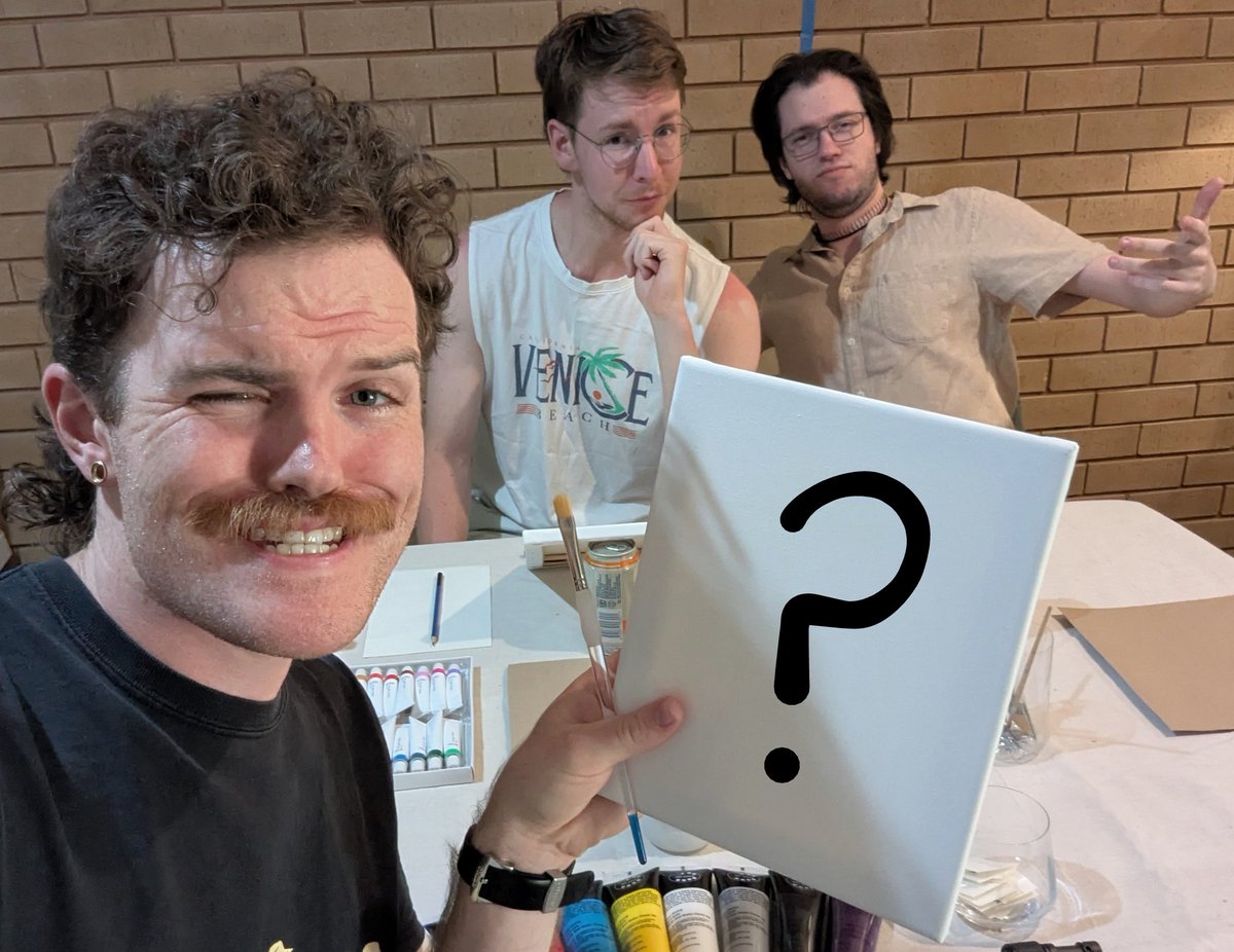 a_nurchin's tweet photo. Three incredibly talented a dudes are making art and tasting paints. Suggest a muse for us to paint https://t.co/gNLtbyCjtA https://t.co/xmurLOkPGj