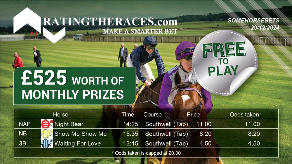 somehorsebets's tweet photo. My #RTRNaps are:

Night Bear @ 14:25
Show Me Show Me @ 15:35
Waiting For Love @ 13:15

Sponsored by @RatingTheRaces - Enter for FREE here: https://t.co/jirsbd0EKL https://t.co/redHbctbRJ