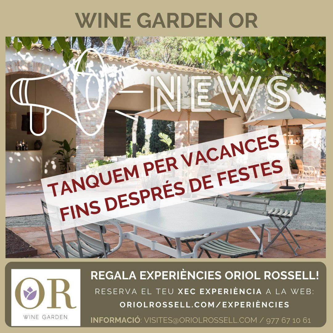 Fem una petita pausa i ens retrobem passat festes! 

Recordeu  que podeu regalar experiències OR a la nostra web oriolrossell.com/enoturisme (marqueu la casella "xec regal").

Ens n'anem ben contents pel caliu que ens heu donat aquest 2024, gràcies!

Bona entrada d'any! ❤️