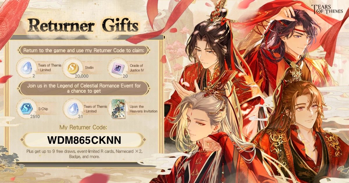 aki20arts's tweet photo. Welcome back to Stellis! Here's a Returner Gift for you. Log in now and participate in the "Legend of Celestial Romance" Event! 
Link my exclusive Returner Code "WDM865CKNN" to obtain the gift! 
 #TearsOfThemis 
 #LegendofCelestialRomance  Download link:https://t.co/rmHRygboiy https://t.co/Uh0Zqr1Rhc