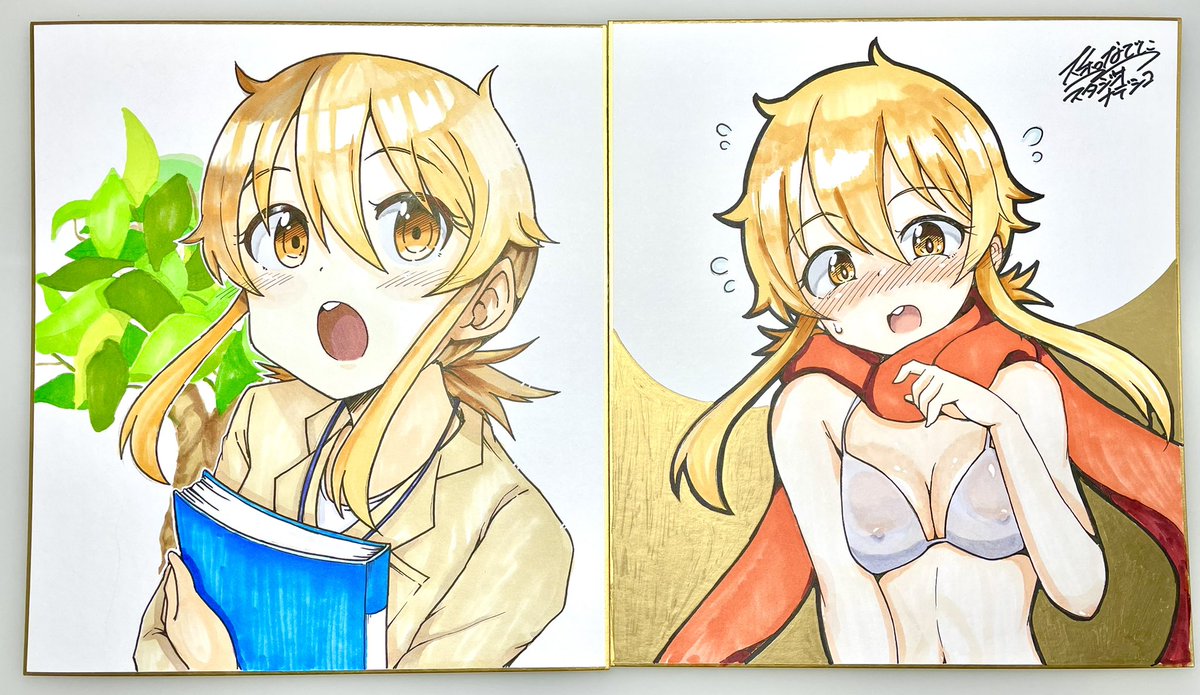 明日の冬コミ2日目のお品書きと色紙です!!色紙はお昼までは1限になります!

配置場所【 2日目 西 て 23b スタジオナデシコ 】
新刊は『ちっちゃい女先輩がだんだん恋に落ちる話5』です! 