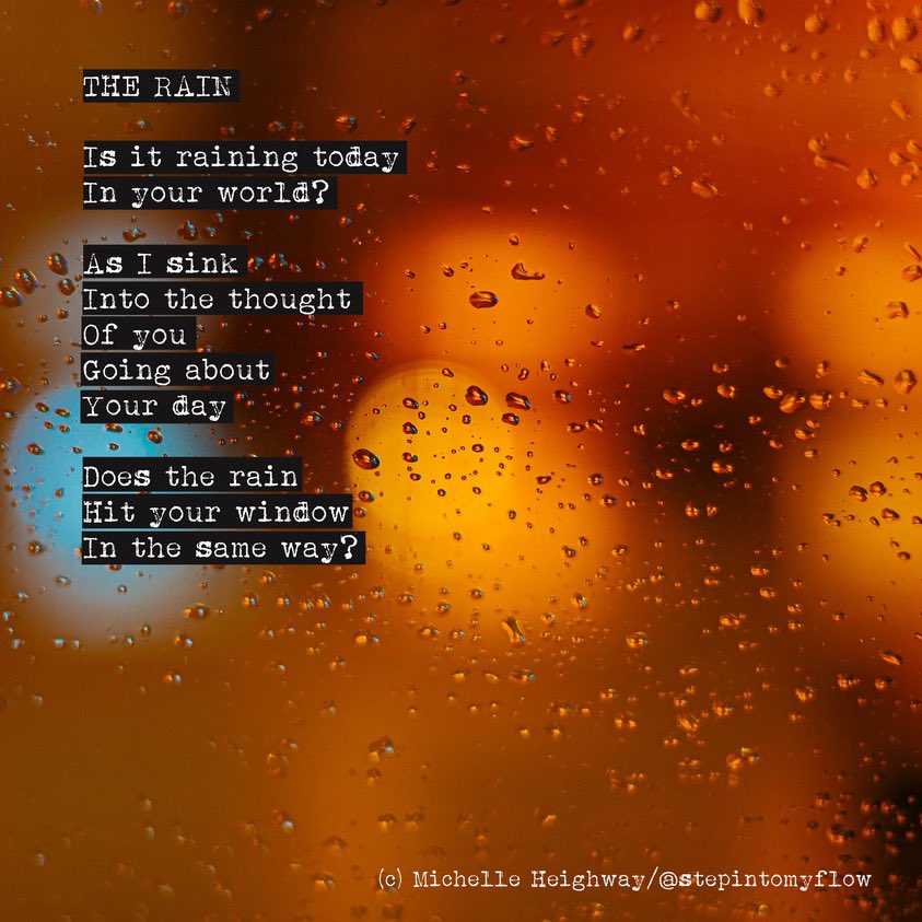 STEPINTOMYFLOW (@stepintomyflow) on Twitter photo Poem of the Day: RAIN
Funded by Arts Council England ๐ง
This poem will be featured in my debut poetry book Step Into My Flow.
#poetry #poems #poetrybook #debutauthor #writersofinstagram #poetrycommunity #creativewriting #rain #poetsofinstagram #newwriting <a href="/ace_national/">Arts Council England</a> Poem of the Day: RAIN
Funded by Arts Council England ๐ง
This poem will be featured in my debut poetry book Step Into My Flow.
#poetry #poems #poetrybook #debutauthor #writersofinstagram #poetrycommunity #creativewriting #rain #poetsofinstagram #newwriting <a href="/ace_national/">Arts Council England</a>