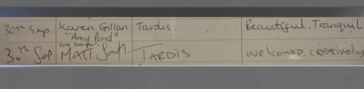 Here’s a cute #DoctorWho Easter egg in <a href="/BreconCathedral/">Brecon Cathedral</a> :
Matt Smith and <a href="/karengillan/">Karen Gillan</a> ‘s signatures in the guestbook while filming series 5 episode - The Time of Angels! 
<a href="/bbcdoctorwho/">Doctor Who</a>