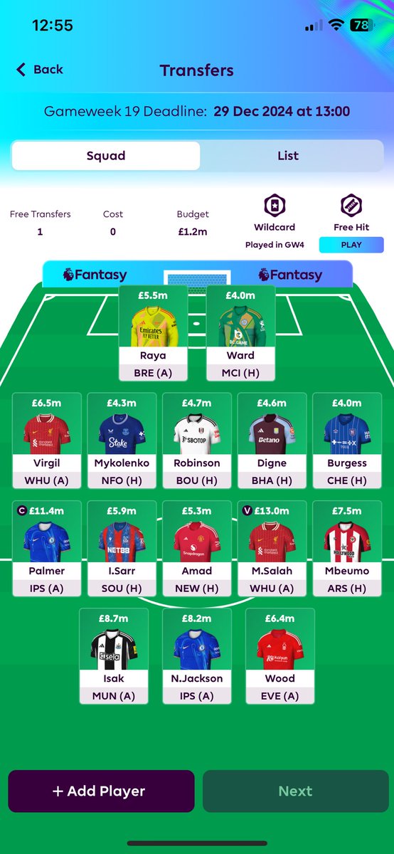 CFC_EnzoLover's tweet photo. @FPL_TomHadley Anything else u would suggest with 1.1 itb or just roll the transfer? https://t.co/cBmsF0h9Gr