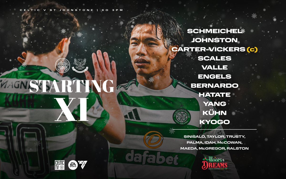 CelticFC's tweet image. 🟩 Here's how we line up in our final game of 2024! ⬜

#CELSTJ | #CelticFC🍀