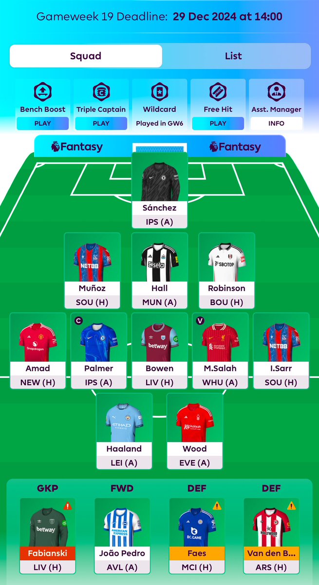 Mej_son's tweet photo. 🔒 GW 19
↔️ Robertson, Semenyo -> Muñoz, Sarr
🧢 Palmer
🌎 1.5m OVR

#fpl https://t.co/z54o1EAKik