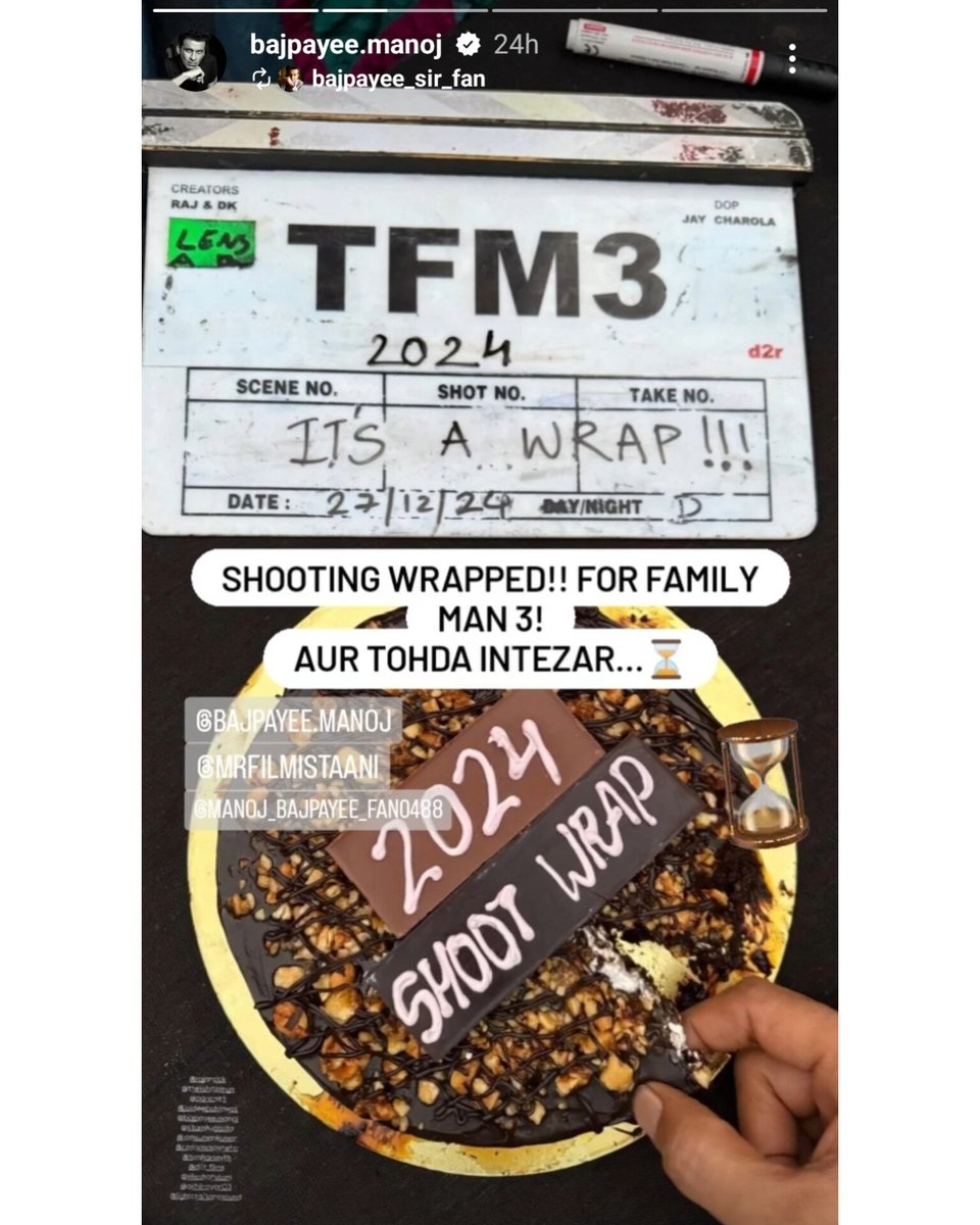 AtulkarJitendra's tweet photo. It's a wrap!๐ฌ
#ManojBajpayee shares a snap as he completes filming for Raj&DK's #TheFamilyMan Season 3.
#SamanthaRuthPrabhu #RajandDK ๐ฅ#TheFamilyMan2 #Priyamani #INDvsAUS #SquidGame2 #Bollywood #Tollywood #StarAcademy2024 #zelena #DespatchOnzee5 https://t.co/wMIR7T4nld