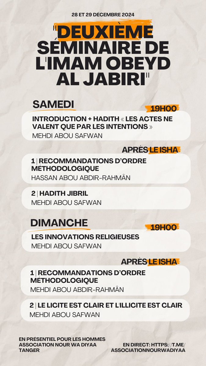 Voici l’horaire pour aujourd’hui inchaa allah