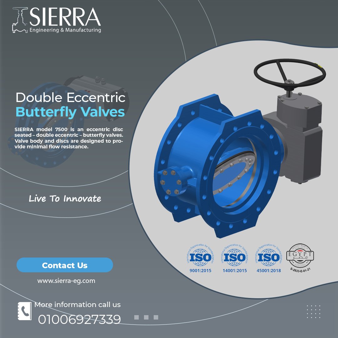 SIERRAEngineer1's tweet photo. SIERRA model 7500 is an eccentric disc seated – double eccentric – butterfly valves. Valve body and discs are designed to provide minimal flow resistance.
https://t.co/9wjVqgIZ5t
For More details : 01006927339
#valves
#butterflyvalves https://t.co/Gw7cAd0RVd
