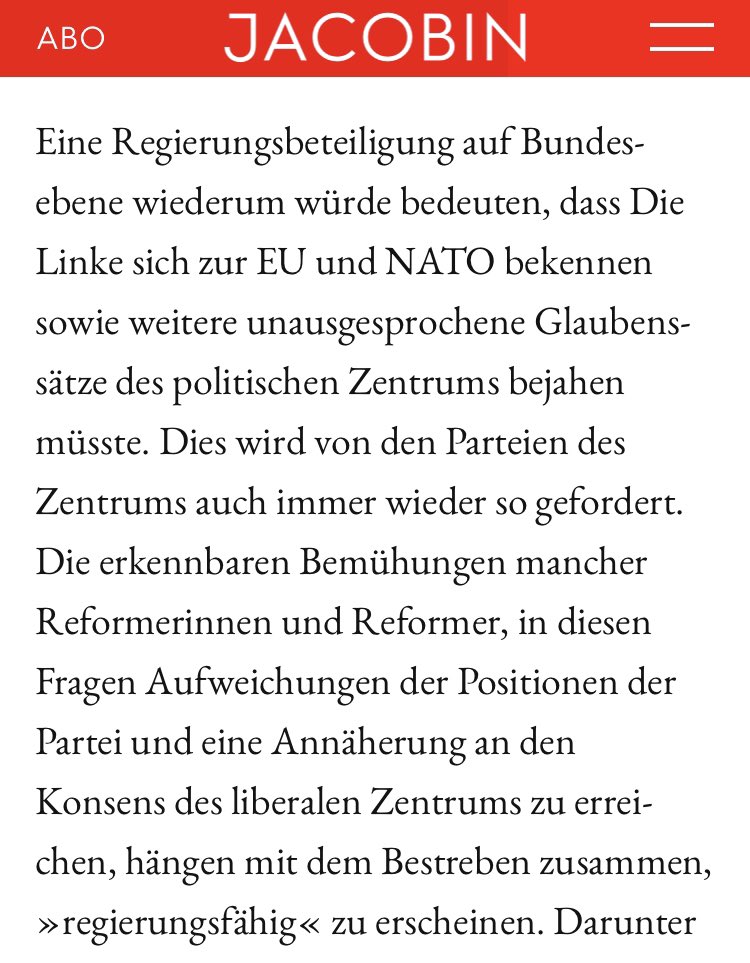 Wer Ende 2024 eine linke Position für #EU &amp; #R2G im Bund einfach als Opportunismus abtut, der sollte angesichts von #Putin, #NoAfD &amp; #Trump erklären, wie die Demokratie dann verteidigt werden soll. Aber dazu kein Wort. Solche Ignoranz ist nicht radikal, sondern identitäres Getue.