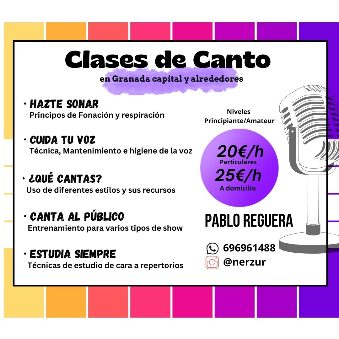 Nerzur's tweet photo. Hola hola! 

Empiezo a dar clases de canto en Granada, niveles principiantes y amateur, toda la oferta está en mi Instagram (@nerzur)

Se agradece un RT de la gente cercana al mundillo o a la zona 🫶🏻🫶🏻🫶🏻 https://t.co/OBNwlwg1s5