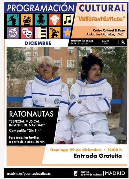 🐭 La compañía 'Sin Fin' nos presentan a 'Los Ratonautas', que aterrizan en la Tierra para cantar y bailar con los humanos

🗓29.12.2024/12h
📍CC. El Pozo
👧+4 años
🎫 Acceso libre hasta llenar aforo

#Vallefantásticas #PequePlanes #LosDomingosDelPozo

ℹ informate.madrid.es/oifze2