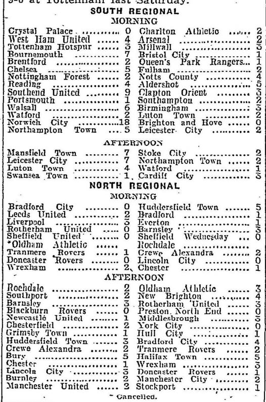 NPF1960's tweet photo. Xmas Day 1940 football results
Two matches - loss in the morning and a win in the afternoon against the #Cobblers
#leicestercity #lcfc #foxes #leicestershirefootballarchive #leicester #leicestershire https://t.co/cdn6J4e9qM