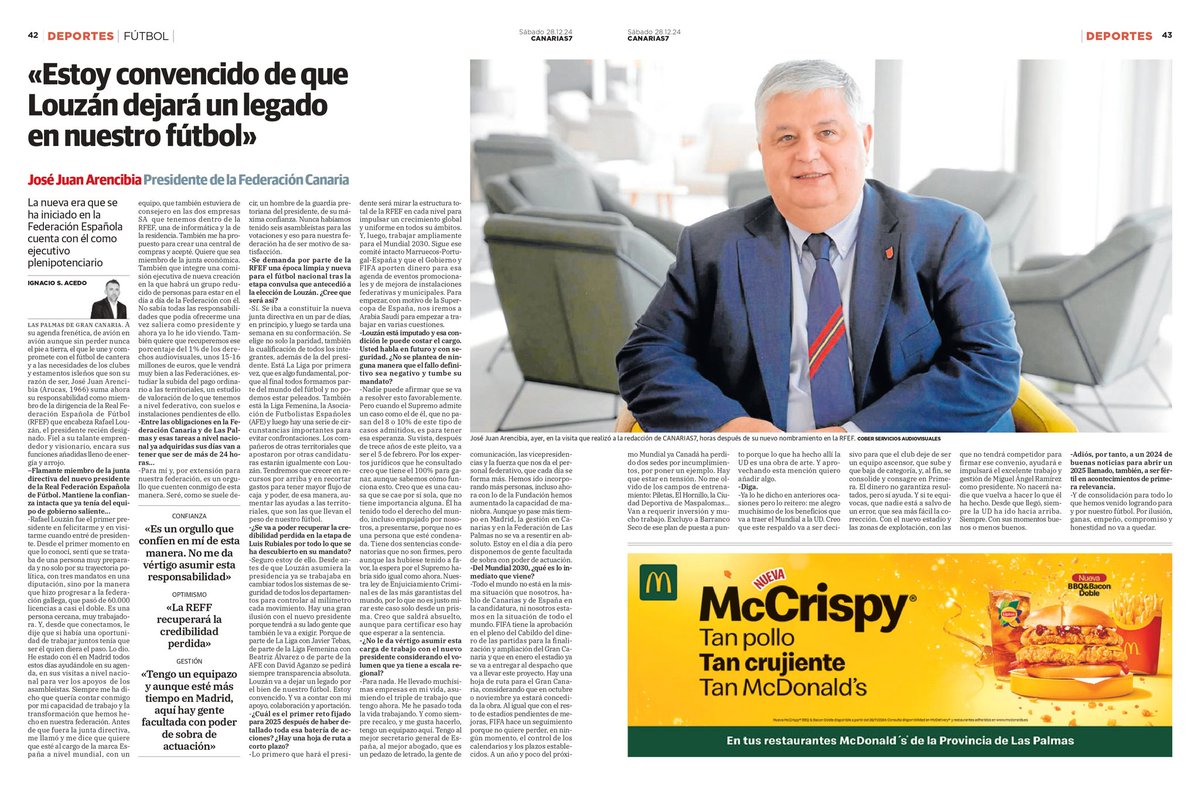📰🗞️Les invito a leer la entrevista que me realizó el pasado viernes Nacho Acedo en <a href="/canarias7/">Canarias7</a> sobre mi nombramiento como directivo de la <a href="/rfef/">RFEF</a>

#FútbolCanario | #UnidosPorElFútbolEspañol