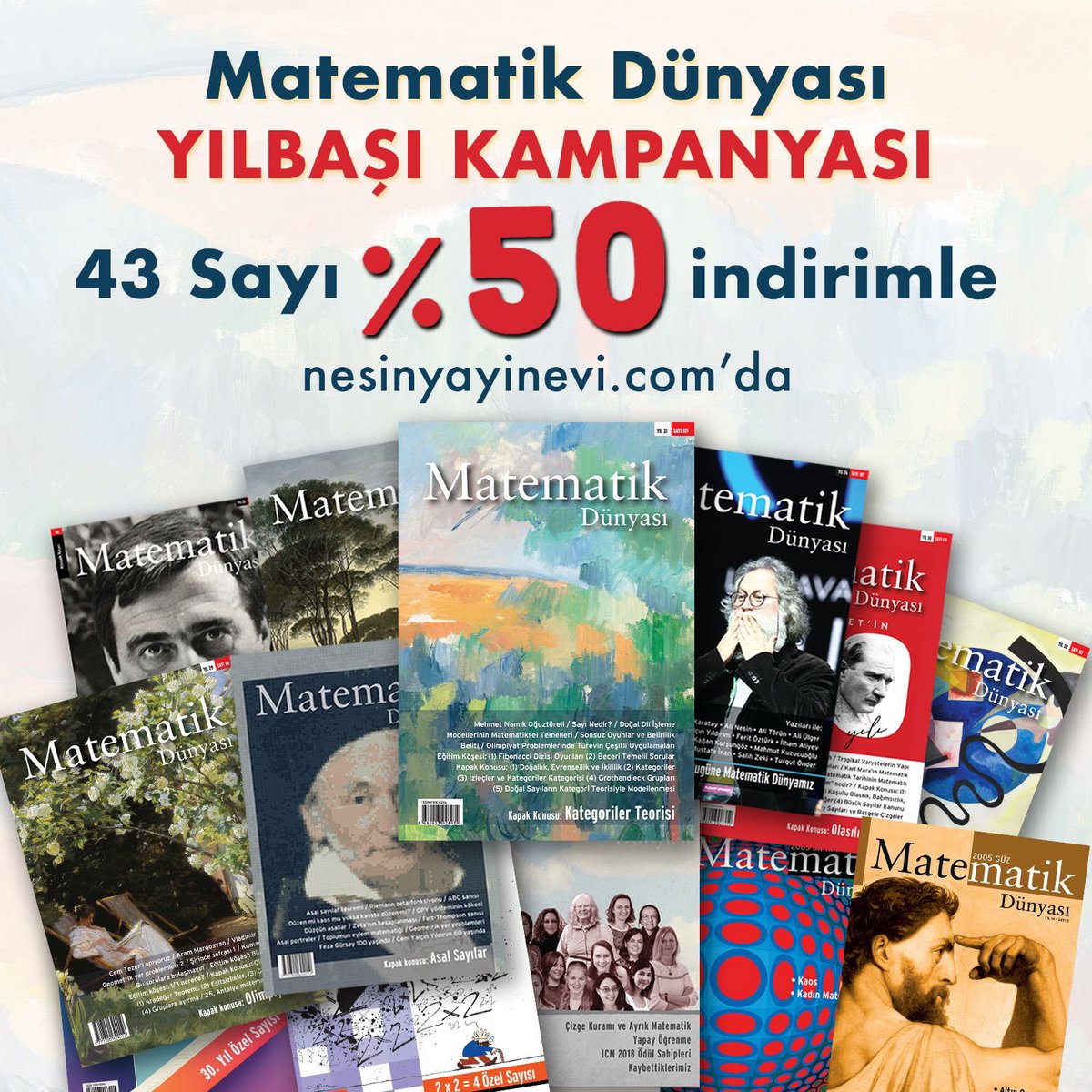 Yeni yıla 3 kala geleneksel Matematik Dünyası Dergisi kampanyamız huzurlarınızda! 43 sayı yarı fiyatına, sadece 1987 liraya, nesinyayinevi.com’da…

nesinyayinevi.com/urun/matematik…