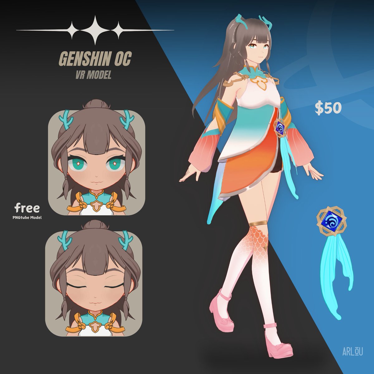 Selling this Genshin OC VR Model plus a FREE PNGTube model too!  

Hit me up if you’re interested! ✨ 
I'm also accepting commission work

#VTuber #VRoid #adopt #adoptable #streaming #PNGTuber #NewYear2025 #Genshin #GenshinOC