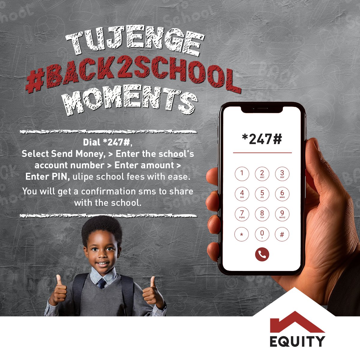 Bushee1brian's tweet photo. #BackToSchoolWithEquity take advantage of easy loan access upto 3M for school-related expenses,with no paperwork or guarantors required @KeEquityBank. visit any branch or use the Equity mobile app to access services. @rachael_racii @JacklineCh63304
#TujengeBackToSchoolMoments https://t.co/jUztGcHnmO