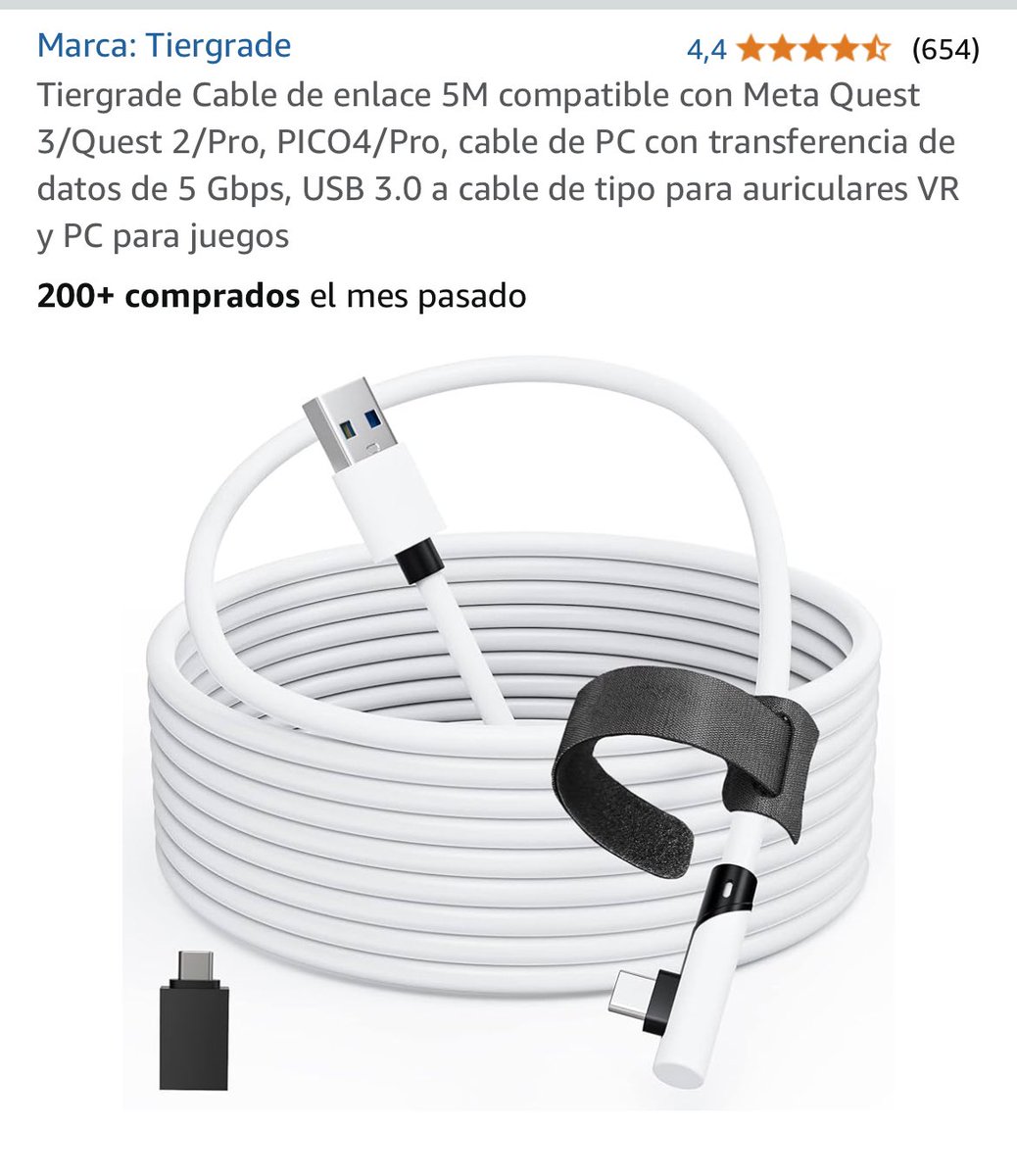 Estoy probando un nuevo cable con carga para las Quest 3. Primero compré este cable simple que indicaba que ofrecía 5Gb de transferencia. Este nuevo indica 10Gb y efectivamente, conectado al mismo puerto USB, al hacer prueba de conexión del software Quest, da algo más de