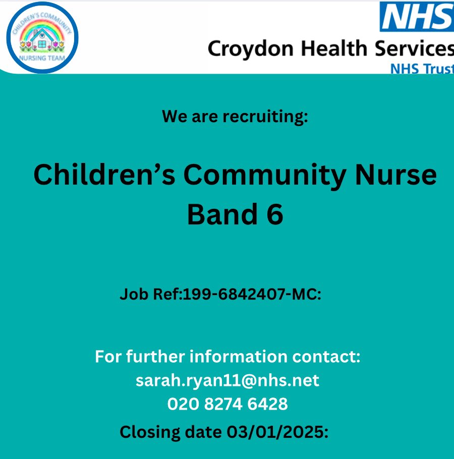 TulipPaediatric's tweet photo. Our colleagues in our CCN team are recruiting. Further details on NHS jobs https://t.co/9StVFtVinP