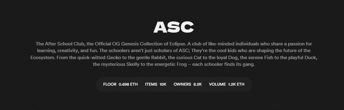 0xRamzeesnft's tweet photo. ASC Floor Update:
Current FP: 0.698 ETH
The 0.7 ETH floor is so thin we’re almost there!
If you don’t have an ASC yet, you’re missing out on some serious alfalfa from the Eclipse ecosystem. 🌌
Better join the ASC Army now! 🚀 #AfterSchoolClub #Eclipse #eNFTs https://t.co/DBxUWtduMj