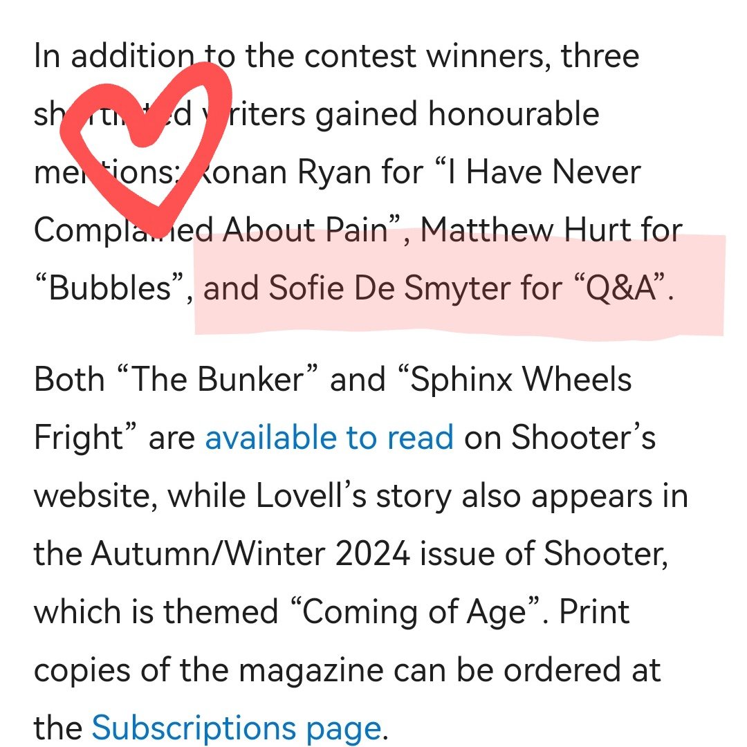 SofieDeSm's tweet photo. Super grateful to have been shortlisted @ShooterLitMag  and longlisted @writingink  and to see my weird little man-dog-woman story in print @ChewBoyProds  ❤️ don't know if happiness can beat the stomach flu but will def try https://t.co/Ib9USlRoqq