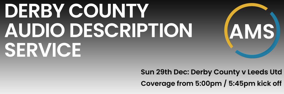 Derby County AD (@dcfcad) on Twitter photo For the final time in what has been a special 2024 at Pride Park…
…𝙞𝙩’𝙨 𝙜𝙖𝙢𝙚 𝙙𝙖𝙮!
And we will be there to provide #accessible commentary for all #DCFCFans and travelling #LUFC supporters 🎙️
Every #DCFC home match is available to book 🆓 of charge with <a href="/DCFC_SLO/">Derby County Supporter Services</a> 📞 For the final time in what has been a special 2024 at Pride Park…
…𝙞𝙩’𝙨 𝙜𝙖𝙢𝙚 𝙙𝙖𝙮!
And we will be there to provide #accessible commentary for all #DCFCFans and travelling #LUFC supporters 🎙️
Every #DCFC home match is available to book 🆓 of charge with <a href="/DCFC_SLO/">Derby County Supporter Services</a> 📞