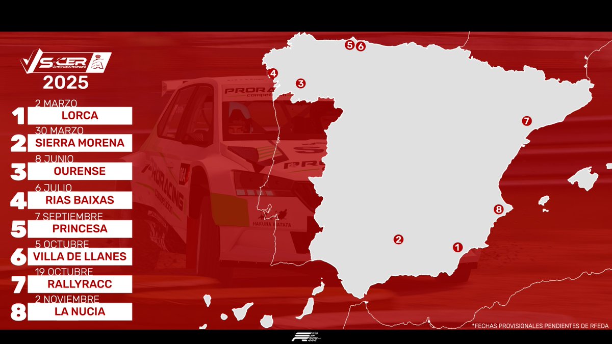 Club Simracing (@club_simracing) on Twitter photo 📅CALENDARIO 2025
SUPER CAMPEONATO DE ESPAÑA DE RALLYES VIRTUAL by <a href="/RFEdeA/">Real Federación Española de Automovilismo</a>
Calendario Provisional, pendiente de aprobacion.
Proxima publicacion - 30/12/24 20:00H 📅CALENDARIO 2025
SUPER CAMPEONATO DE ESPAÑA DE RALLYES VIRTUAL by <a href="/RFEdeA/">Real Federación Española de Automovilismo</a>
Calendario Provisional, pendiente de aprobacion.
Proxima publicacion - 30/12/24 20:00H