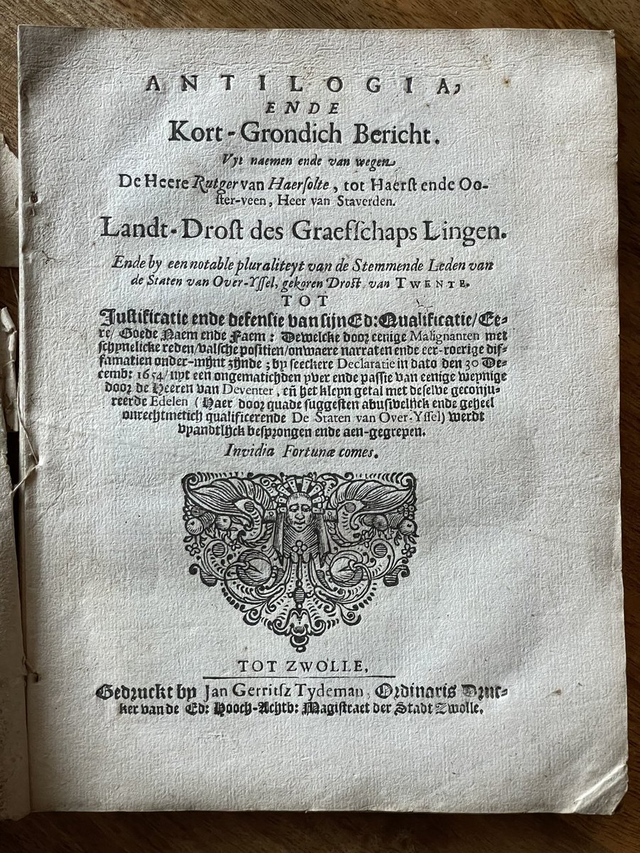 Rutger van Haersolte als Drost van #Twente? Hij werd in 1654 onder protest benoemd maar bleef verdacht van een dubbele moord, meineed en omkoping. Jarenlange geschillen werden in pamfletten als deze uitgevochten. Zijn rivaal AH van Raesfelt van #Twickel volgde hem op. #aanwinst