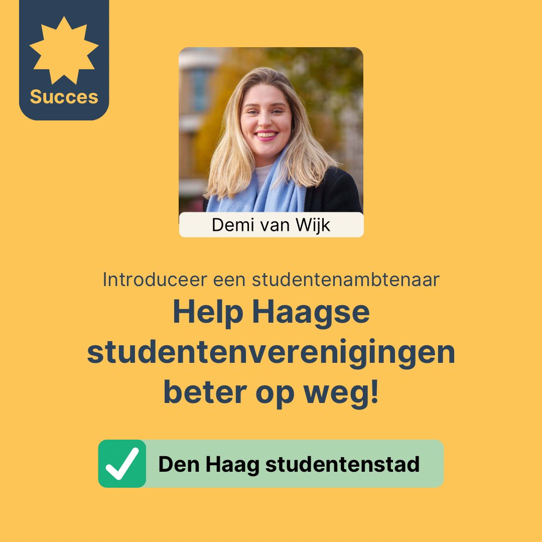 Den Haag groeit razendsnel als studentenstad. Helaas ontbreekt er nog steeds een centraal aanspreekpunt dat de stem van studenten vertaalt naar de gemeente en andersom 

Demi van Wijk: “Studenten zijn de toekomst van onze stad. Geef ze dan ook een toekomst in onze stad”.