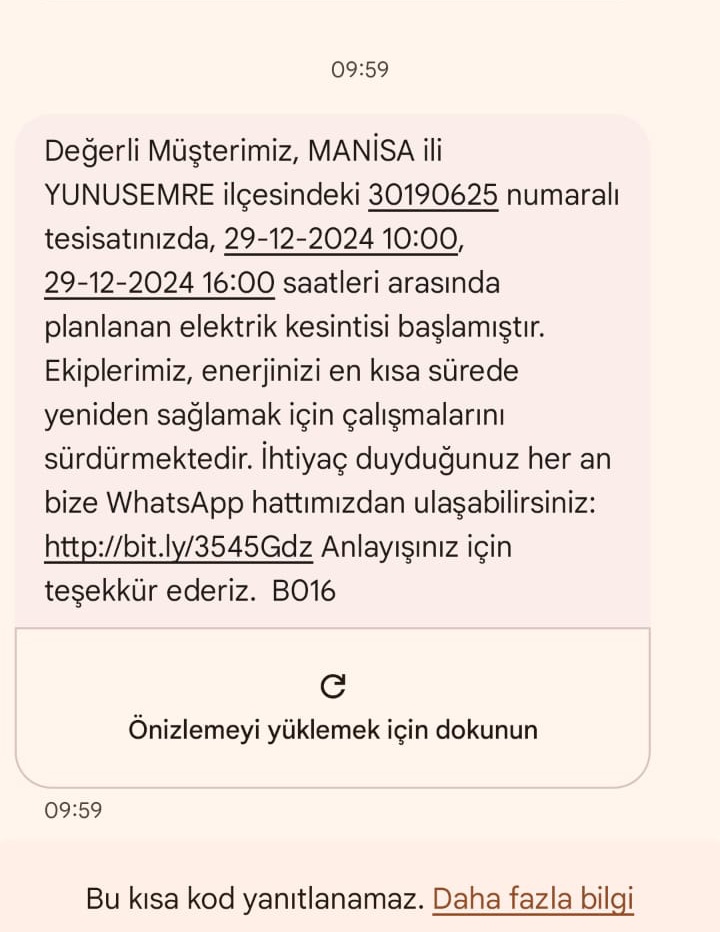 Mücahit_45🇹🇷 (@mtefci) on Twitter photo Planlı kesintiye bakın lütfen, 1 dakika önce bilgilendirme yapılıyor. Saat 9:59 'da planlanmış ve 1 dakika sonra uygulamaya geçelmiş sanırım
@Tedaskurumsal @abayraktar1 @tcenerji <a href="/tcbestepe/">T.C. Cumhurbaşkanlığı</a> @gdzedas <a href="/_vahdettinOZKAN/">Vahdettin Özkan</a> <a href="/ferdizeyrek_/">Ferdi Zeyrek</a>
<a href="/semihbalaban45/">Semih Balaban</a> <a href="/yunusemrebld/">T.C. Yunusemre Belediyesi 🇹🇷</a>
#gediz
#tedaş Planlı kesintiye bakın lütfen, 1 dakika önce bilgilendirme yapılıyor. Saat 9:59 'da planlanmış ve 1 dakika sonra uygulamaya geçelmiş sanırım
@Tedaskurumsal @abayraktar1 @tcenerji <a href="/tcbestepe/">T.C. Cumhurbaşkanlığı</a> @gdzedas <a href="/_vahdettinOZKAN/">Vahdettin Özkan</a> <a href="/ferdizeyrek_/">Ferdi Zeyrek</a>
<a href="/semihbalaban45/">Semih Balaban</a> <a href="/yunusemrebld/">T.C. Yunusemre Belediyesi 🇹🇷</a>
#gediz
#tedaş