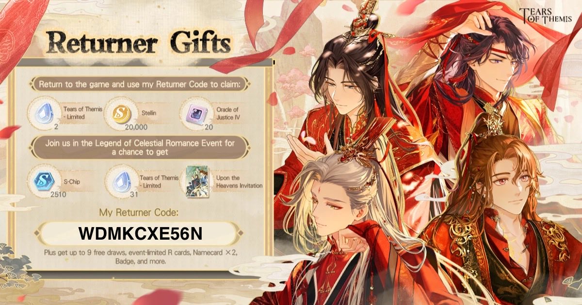 Geek_Line7's tweet photo. Welcome back to Stellis! Here's a Returner Gift for you. Log in now and participate in the "Legend of Celestial Romance" Event! 
Link my exclusive Returner Code "WDMKCXE56N" to obtain the gift! 
 #TearsOfThemis 
 #LegendofCelestialRomance  Download link:https://t.co/YVAATWZmmh https://t.co/cXHkxvcd5A