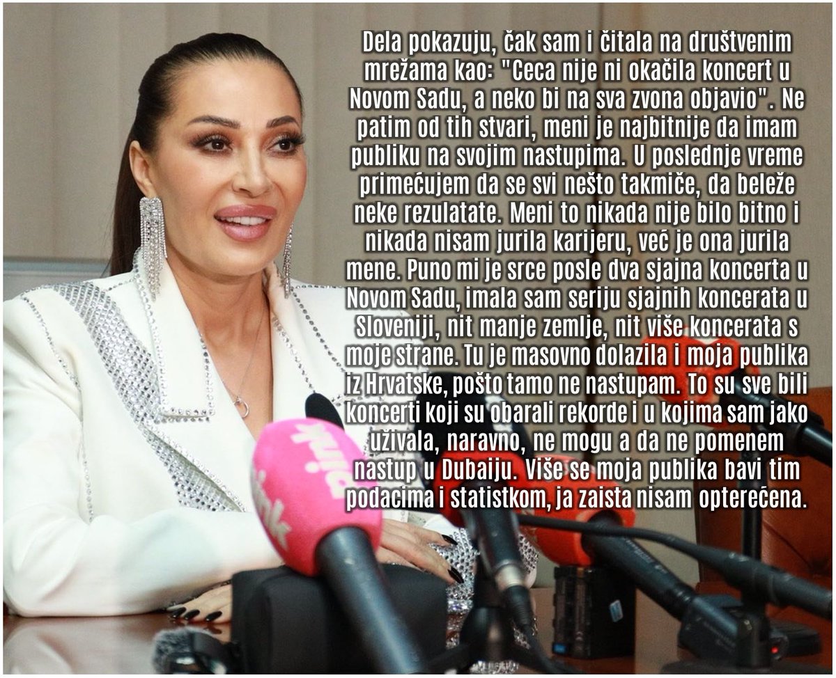 PressCeca's tweet photo. 📍Nakon uspešnih koncerata u Areni Spens, Ceca se obratila predstavnicima medija te otkrila po čemu će pamtiti ovu godinu:
#Ceca #Spens #NoviSad https://t.co/cTzWGu2mA8