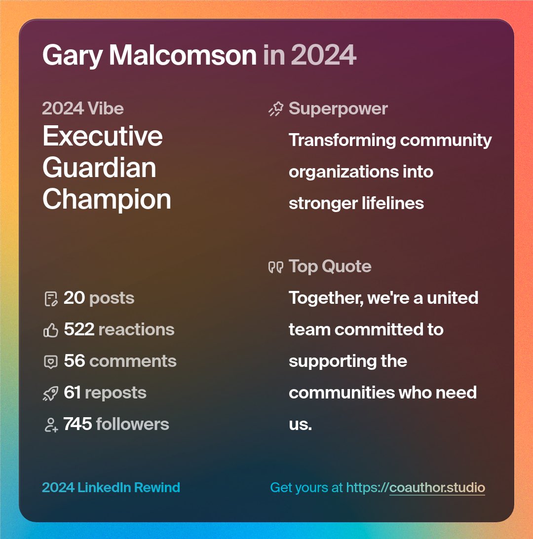 2024 wasn't just about organisational achievements—it was about strengthening our foundation to support those who need us most. We didn't just survive; we strategically evolved.

Read my full reflection: linkedin.com/posts/gary-mal…