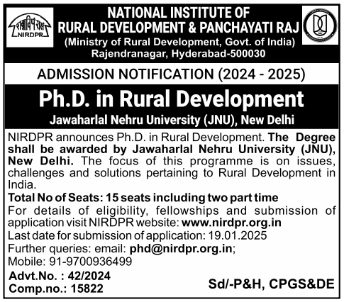 Admission Notification for PhD in Rural Development  (2024-2025)
