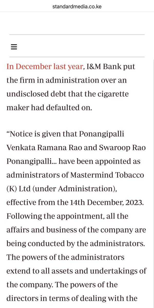 Mastermind Tobacco joins the long list of Kenyan companies put to death by  Insolvency Morticians. 1. Insolvency Act of 2015 was to revive struggling  businesses in order to save jobs and tax-base,