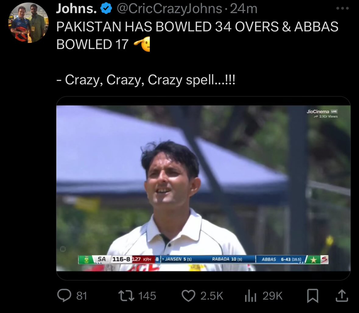 CricFan2000's tweet image. This sums up - an insane spell and top fitness by this skilled workhorse! 
#MohammadAbbas