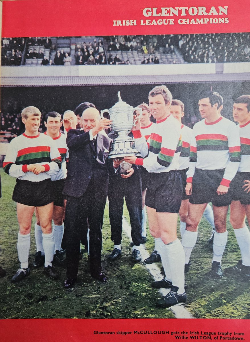 ⚽️ Billy McCullough of <a href="/Glentoran/">Glentoran FC</a> receiving the Gibson Cup in 1968
