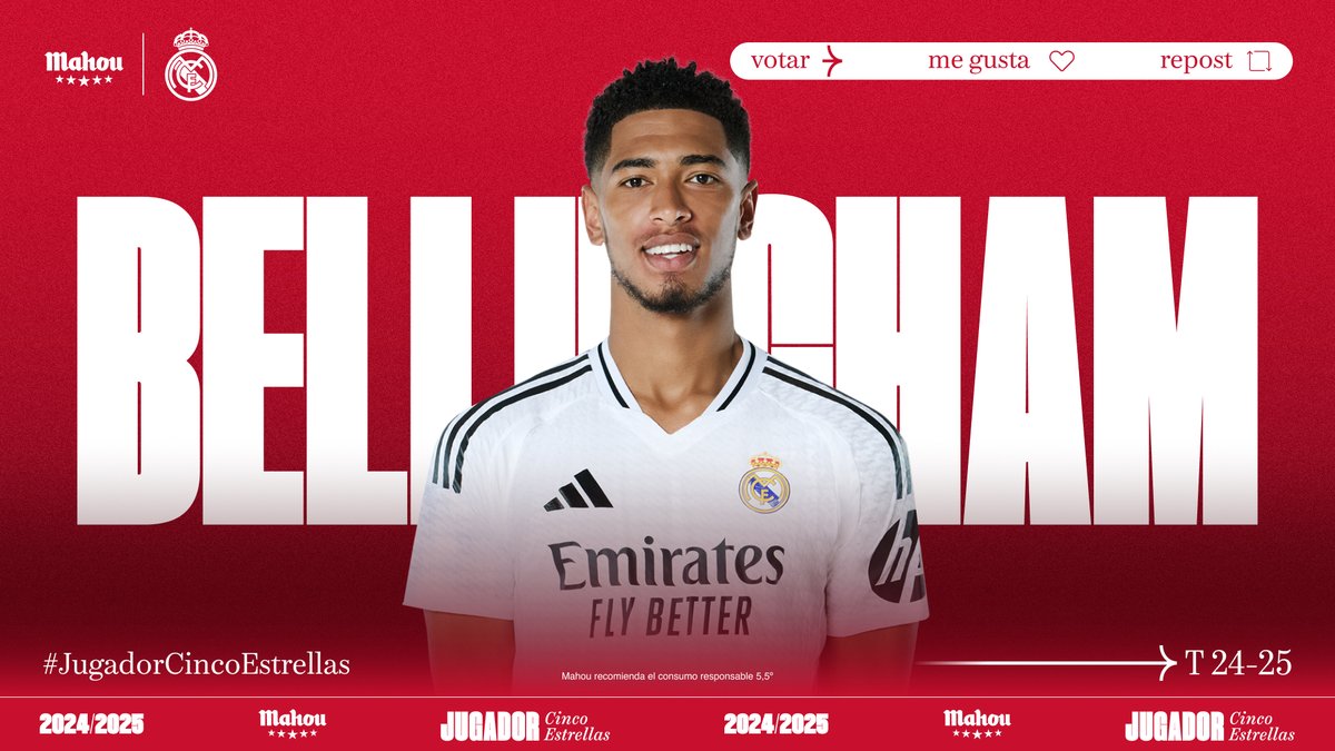 Fútbol Mahou (@futbolmahou) on Twitter photo <a href="/realmadrid/">Real Madrid C.F.</a> RT o MG si crees que <a href="/BellinghamJude/">Jude Bellingham</a> ha sido el #JugadorCincoEstrellas del <a href="/realmadrid/">Real Madrid C.F.</a> en diciembre. (2/6) <a href="/realmadrid/">Real Madrid C.F.</a> RT o MG si crees que <a href="/BellinghamJude/">Jude Bellingham</a> ha sido el #JugadorCincoEstrellas del <a href="/realmadrid/">Real Madrid C.F.</a> en diciembre. (2/6)