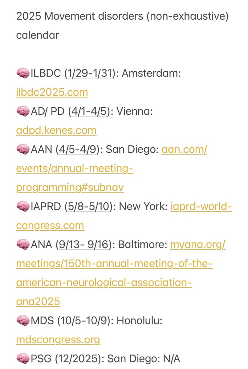 Attn: Medical students, neurology trainees and practicing neurologists

Non-exhaustive list of conferences with movement disorders education in 2025.