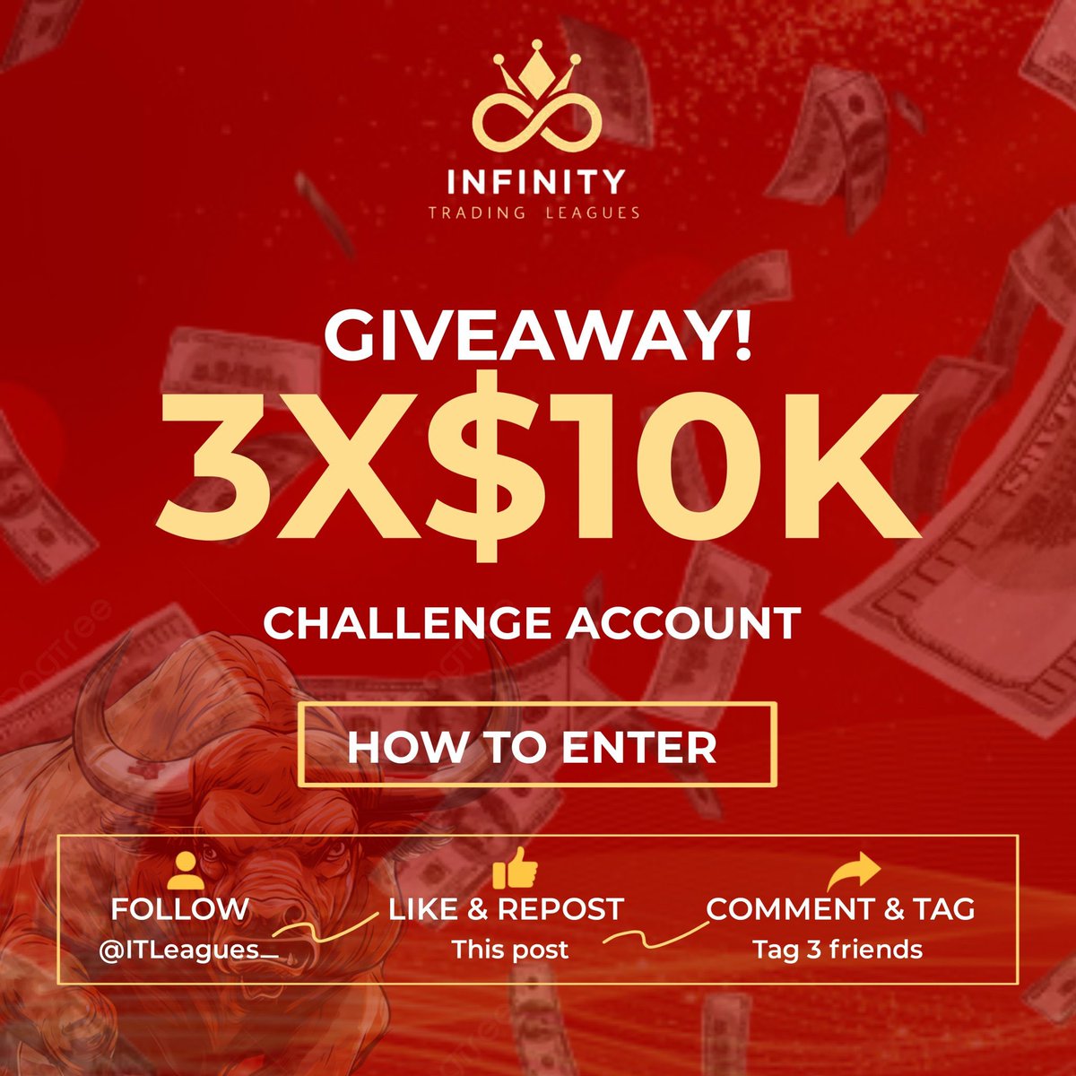 🎁 Giveaway Alert 🎁

3x10K$ account 

To win :

Follow  @ITLeagues_ 

Like , RT and Tag 3friends 

Join Discord: discord.gg/7heGQcdK5Y