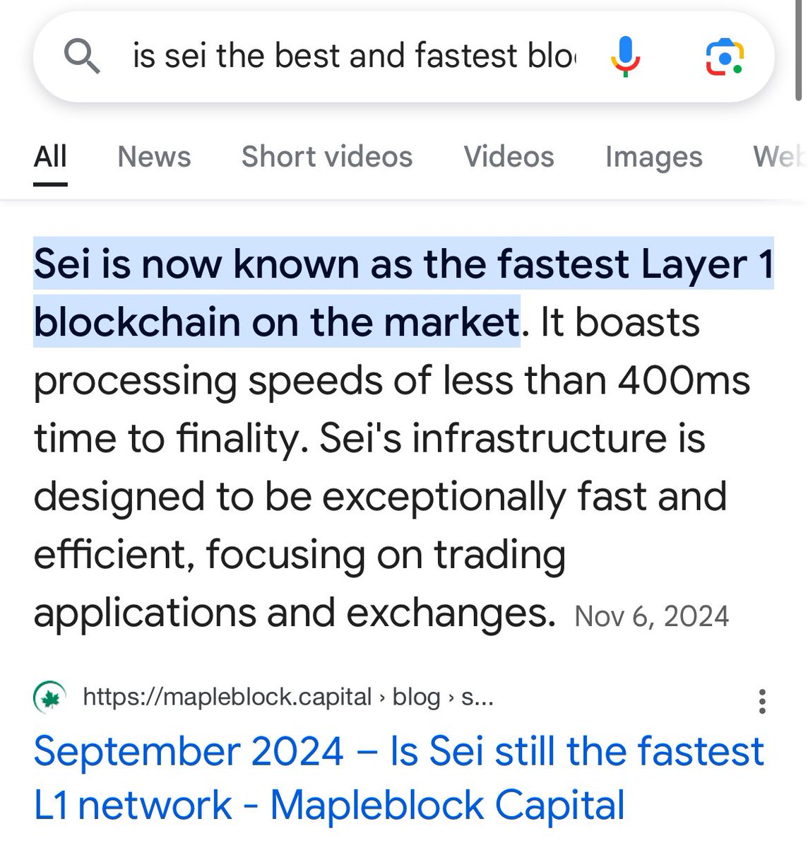 $SEI is known as the fastest Layer 1 blockchain on the market.

It boasts processing speeds of less than 400ms time to finality.