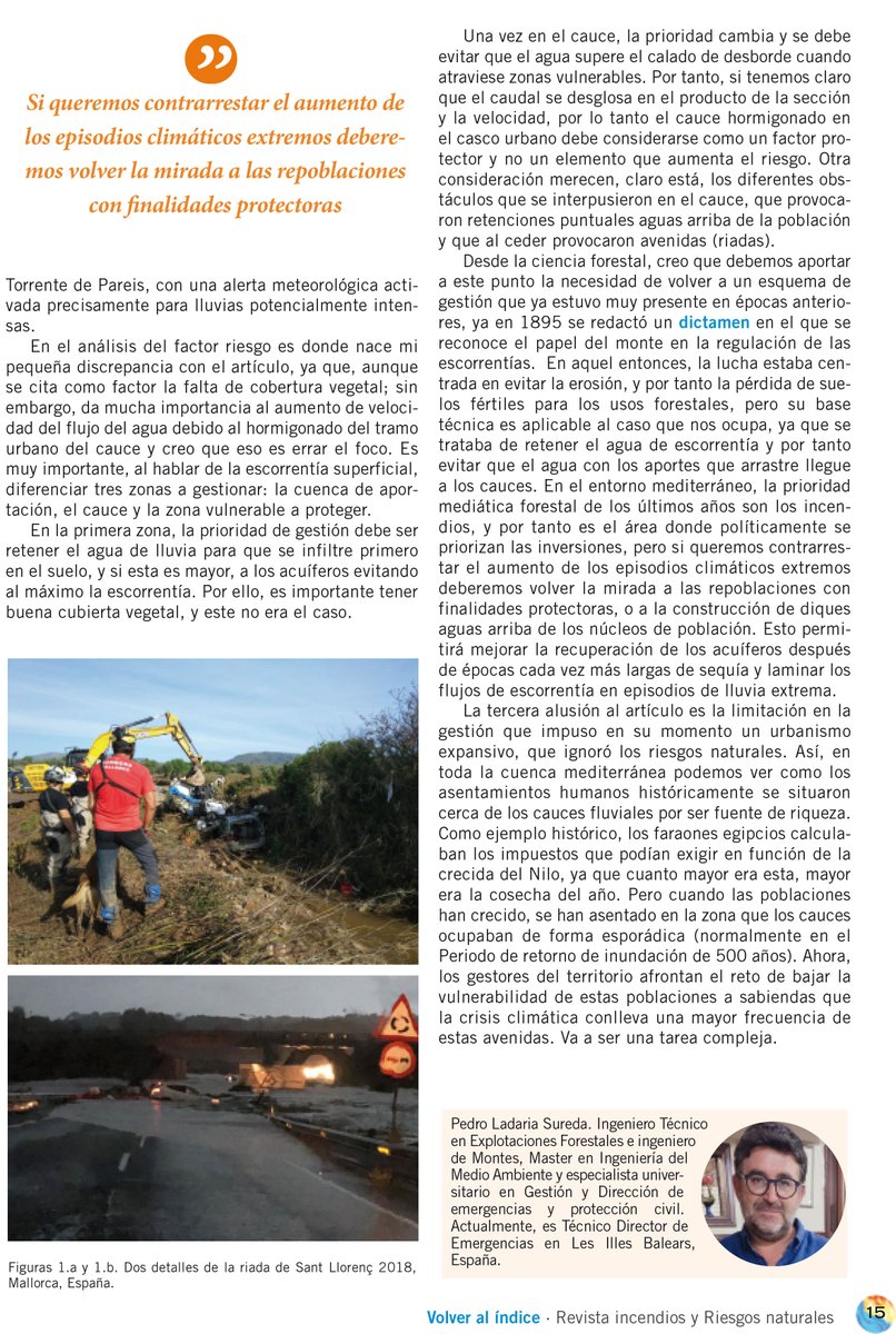 Reflexión tras 6 años de la riada de #SantLlorenç , Mallorca
Estos episodios se suceden con mayor frecuencia, pero tener la población en alerta la mitad de los días del año no es una solución válida...
🔥#RevistaIyRN 14
📌 revistarirn.org/revista
#RiesgosNaturales #Incendios