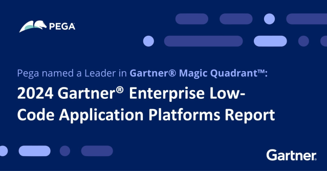 Vivekananda_K's tweet photo. Pega is thrilled to be recognized as a low-code leader in the 2024 Gartner® Magic Quadrant™ for Enterprise Low-Code Application Platforms Report. Download the full report to learn more about the strength of our technology, focus on customer... https://t.co/fHwvTzh77H https://t.co/4U6CR5iWac