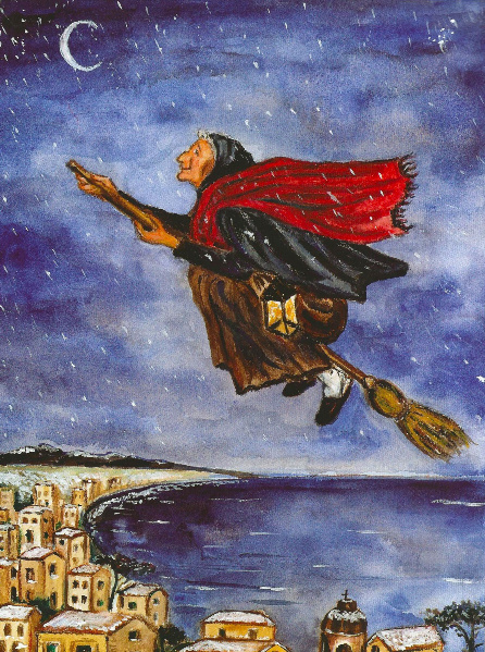 reviewwales's tweet photo. Tonight is Epiphany Eve, when Befana, Italy's beloved "Christmas witch," takes to the skies. This "old soot-covered woman" delivers gifts to children on her broomstick, which also sweeps away troubles—symbolically clearing the way for a fresh start to the new year #folkloresunday https://t.co/8dDbZcY8t7