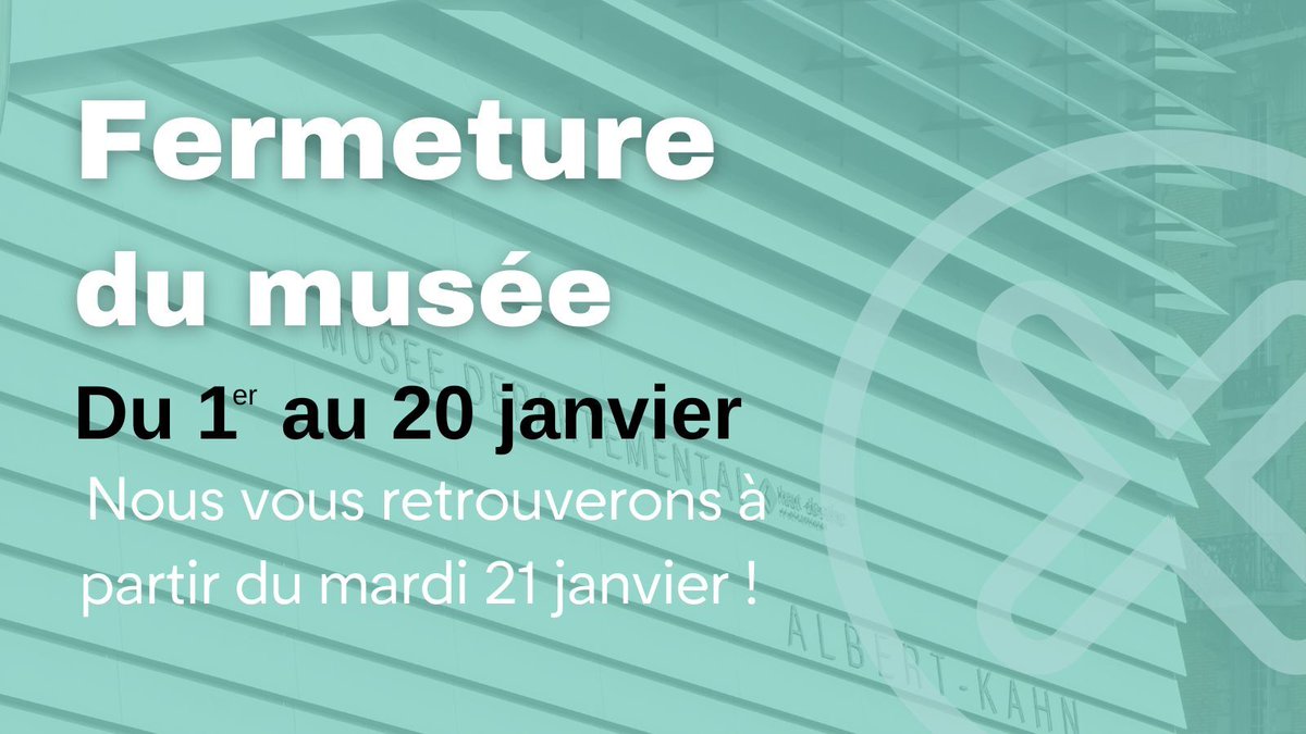 📅🔒Le musée départemental Albert-Kahn fermera ses portes du 1er au 20 janvier 2025.

 Rendez-vous dès le 21 janvier pour une nouvelle année de voyage à travers les Archives de la Planète et d'émerveillement dans le jardin a scènes paysagères !

ℹ albert-kahn.hauts-de-seine.fr