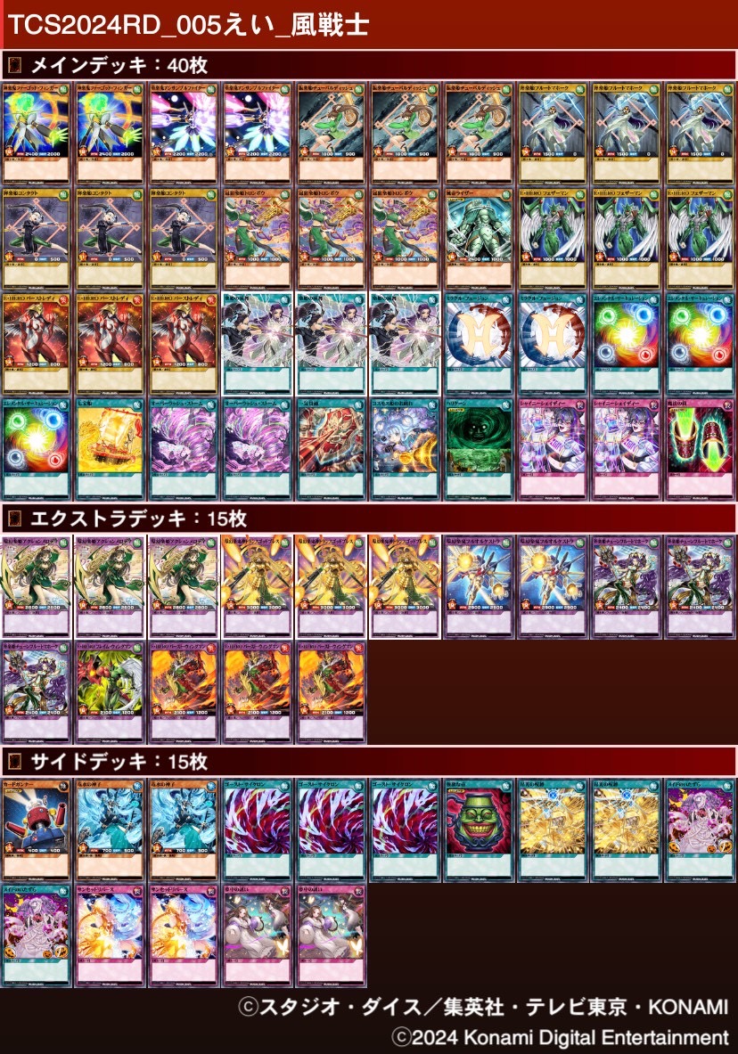 ✨　#からふだ
✨
✨　優勝　scar　「ベリーフレッシュ」
✨　準優勝　Kkyy　「ハーピィ」
✨　ベスト4　インフィニティ　「HERO」
✨　〃　えい　「風戦士」
✨　TCS 2024 presents ～RUSH DUEL 九州ナンバー1決定戦～
✨
✨　12/29　tonamel.com/competition/bq…　22名
✨　#遊戯王