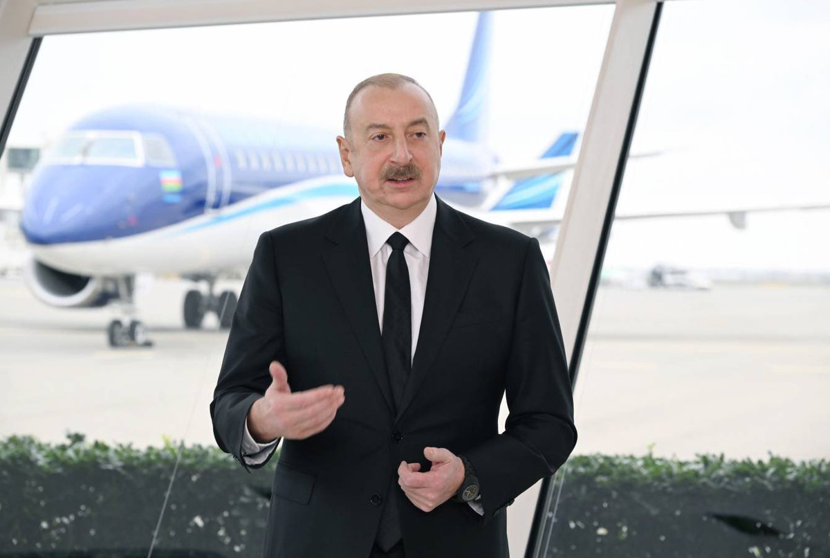Osinttechnical's tweet photo. Azerbaijan’s President has officially accused Russia of shooting down Azerbaijan Airlines Flight 8243.

President Aliyev issued 3 demands towards Russia:

- An official apology.

- Russian admission of guilt.

- Criminal charges for those responsible, along with compensation. https://t.co/OKw6hiVNFl