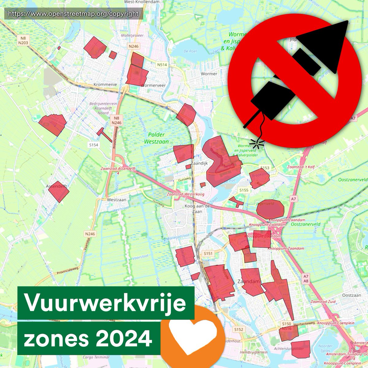 Bijna niemand lijkt het te weten, maar er zijn 34 vuurwerkvrije zones in <a href="/GemZaanstad/">Gemeente Zaanstad</a> 💚 

Woon je in een rood gebied? Dan heb je geluk!

Deel deze info vooral met je buren en kennissen, des te groter de kans dat O&amp;N daar rustig verloopt.

bit.ly/zaanstad_vuurw…

#TeamPlanet 🌍